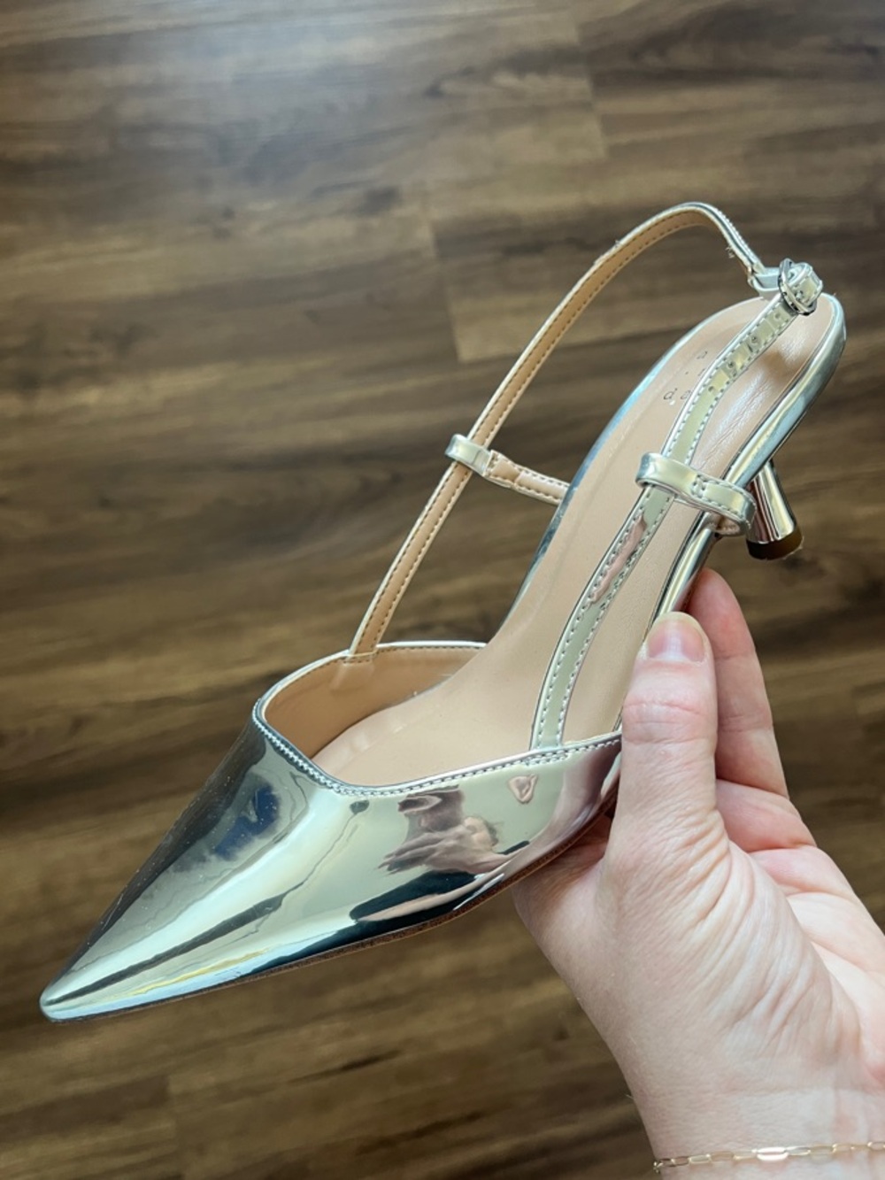 A New Day Metallic Silver Sling-Back Pointed Toe Low Kitten Heels